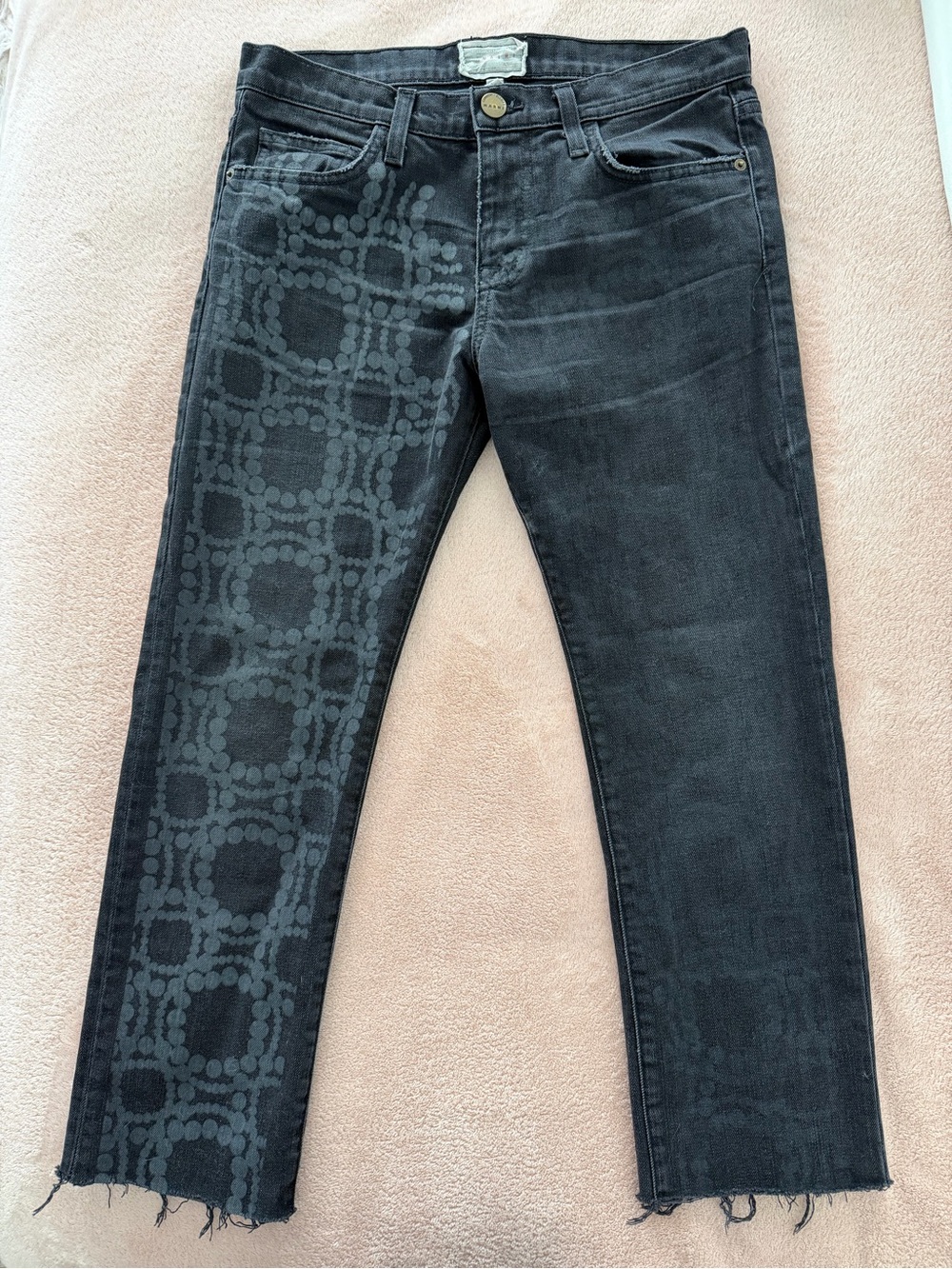 Current/Elliott Black Washed Geometric Boyfriend Jeans